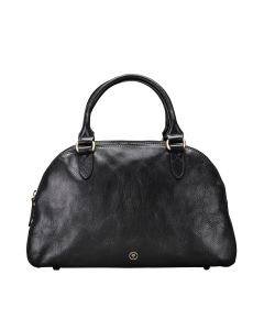 Hochwertige schwarze Lederhandtasche mit drei Reißverschlussfächern und abnehmbarem Schulterriemen