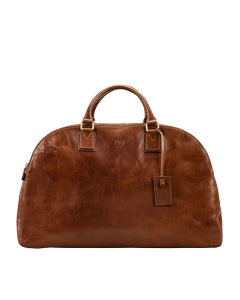 Handgepäckfreundliche Damen-Weekendertasche aus kastanienbraunem italienischem Leder, Kabinengröße