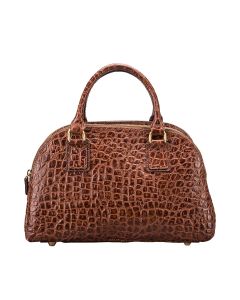 Hochwertige Bowlingtasche aus italienischem Leder in hellbraunem Krokodilmuster. Bugatti-Stil, handgefertigt in Italien aus feinstem Vollnarbenleder.